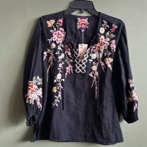 Johnny Was Embroidered Linen Blouse
